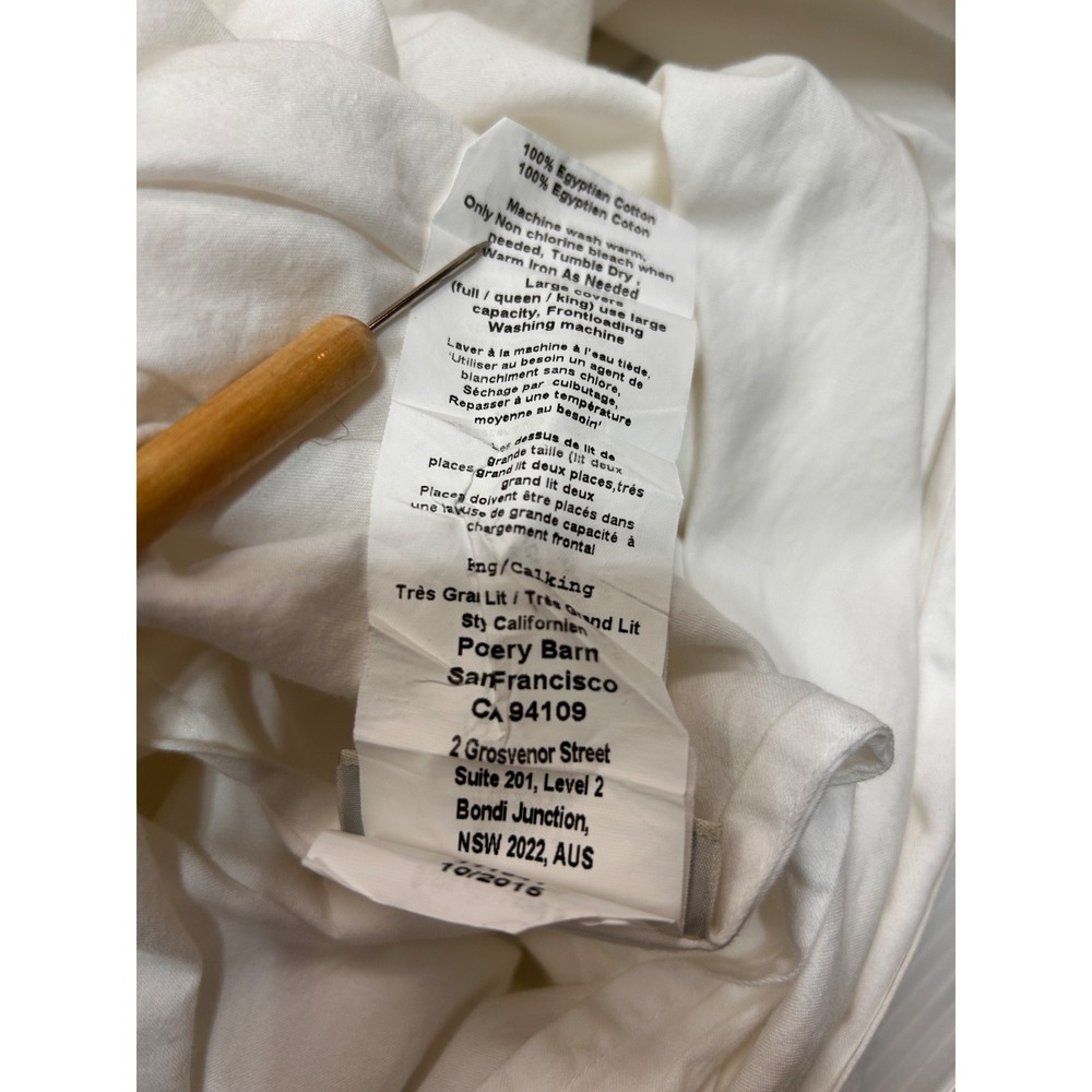 Pottery Barn Essential King Cal King Duvet Cover White Cotton w/ 2 Pleats 1 Flat - Picture 11 of 15